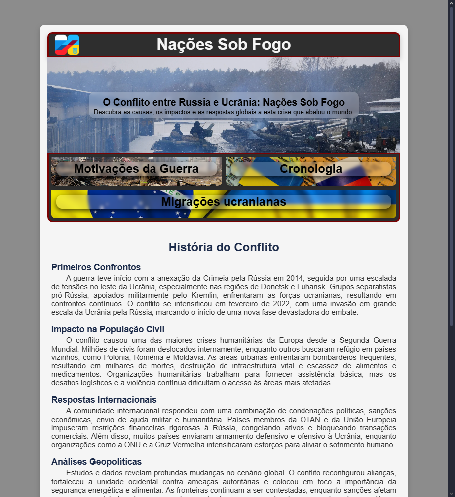 Captura de tela do projeto Nações Sob Fogo